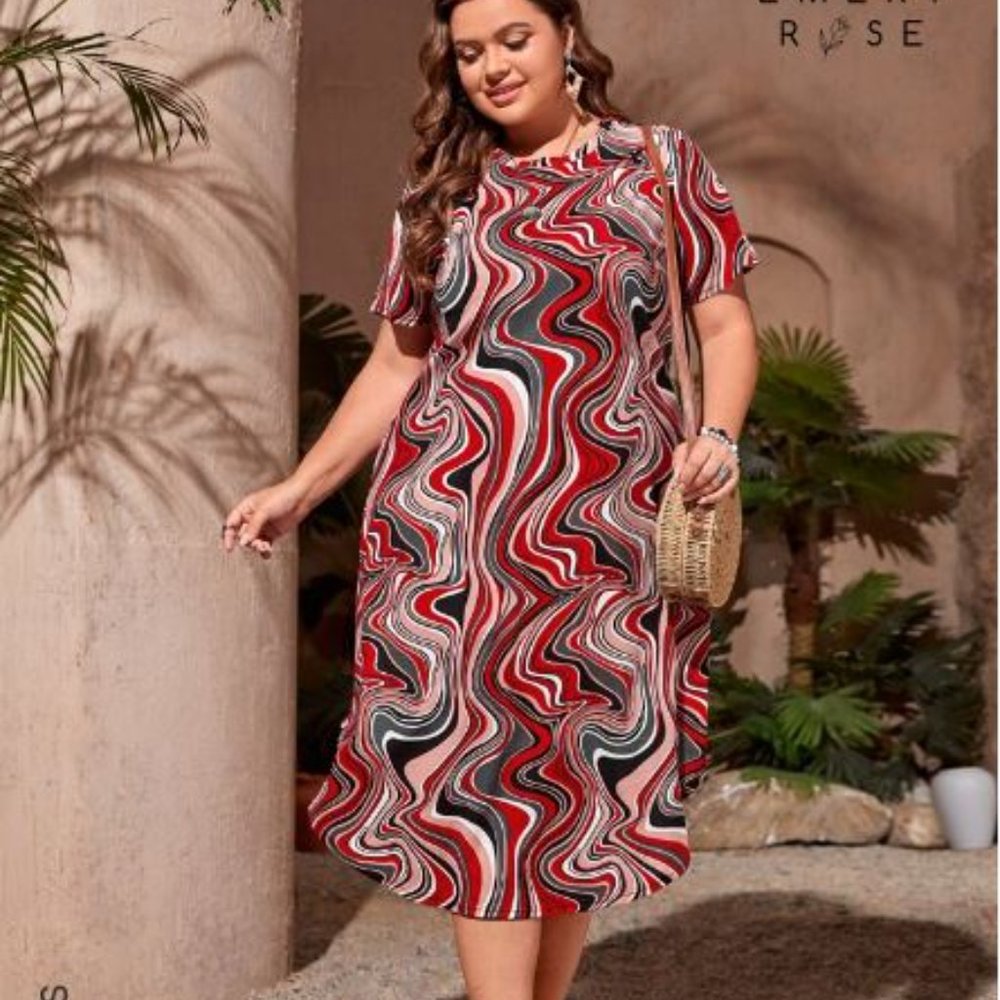 EMERY ROSE Plus All Over Print Curved Hem Dress size 5x